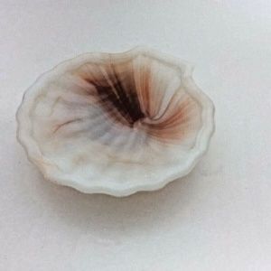 Vintage Akro Agate Slag Glass Seashell Ashtray Swirl Brown/Beige/White Lovely!